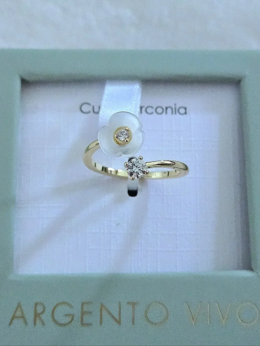 Argento Vivo Flower and Cubic Zirconia Bypass🔁 Ring💍